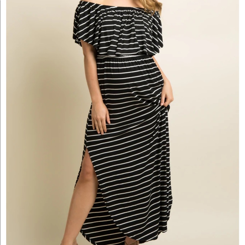 Pinkblush XL Maternity black striped dress